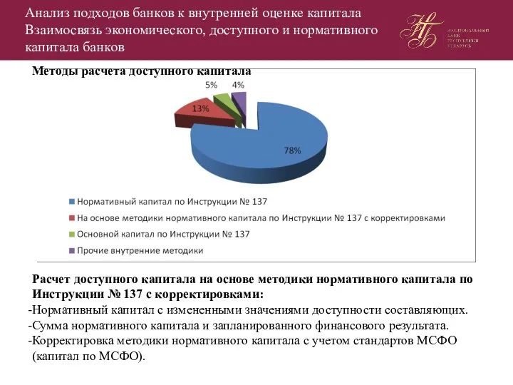 Анализ подходов банков к внутренней оценке капитала Взаимосвязь экономического, доступного