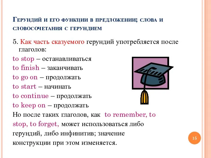 Герундий и его функции в предложении; слова и словосочетания с