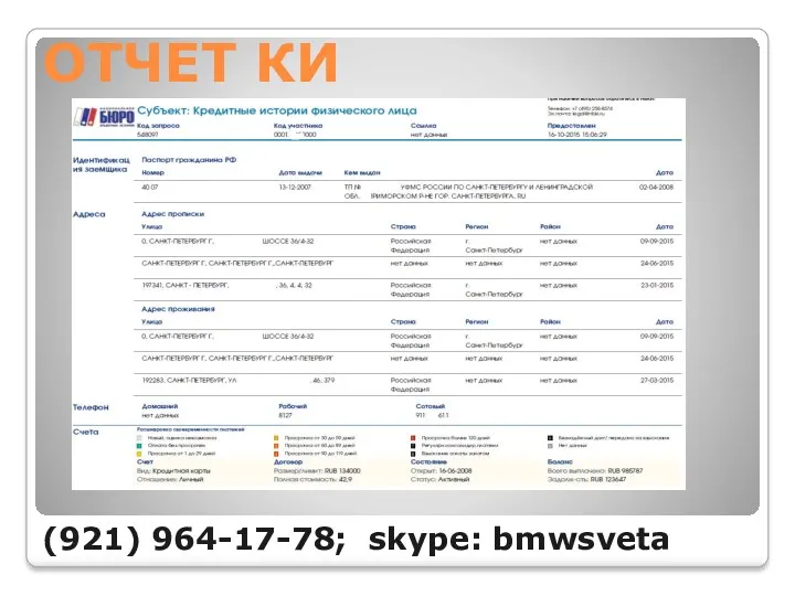 ОТЧЕТ КИ (921) 964-17-78; skype: bmwsveta