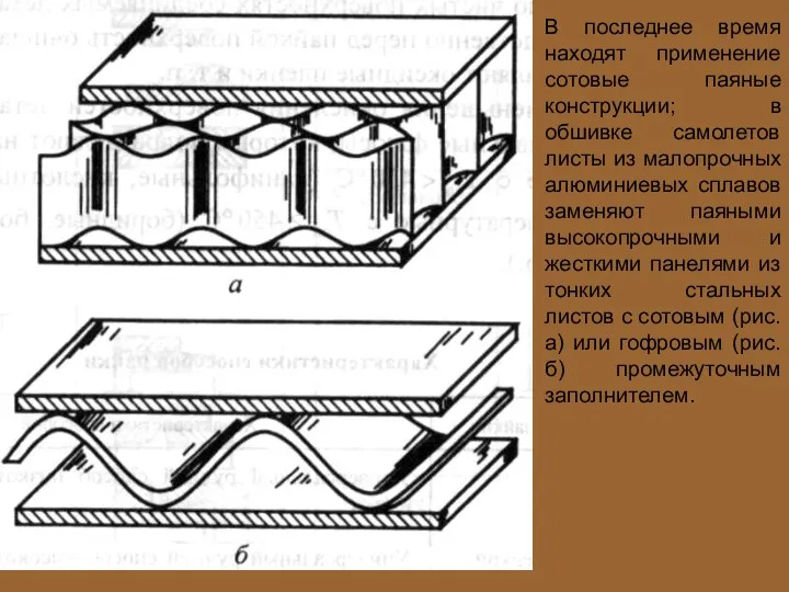 В последнее время находят применение сотовые паяные конструкции; в обшивке