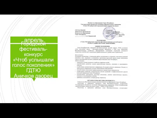 Городской фестиваль-конкурс «Чтоб услышали голос поколения» ГДТЮ Аничков дворец апрель