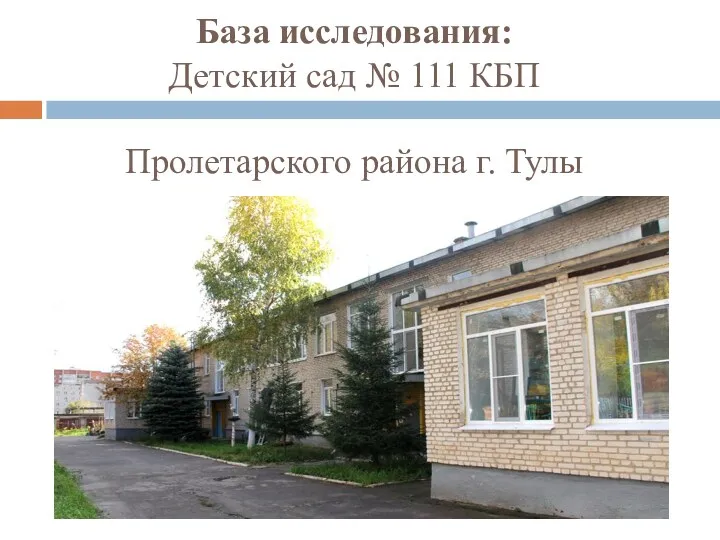 База исследования: Детский сад № 111 КБП Пролетарского района г. Тулы