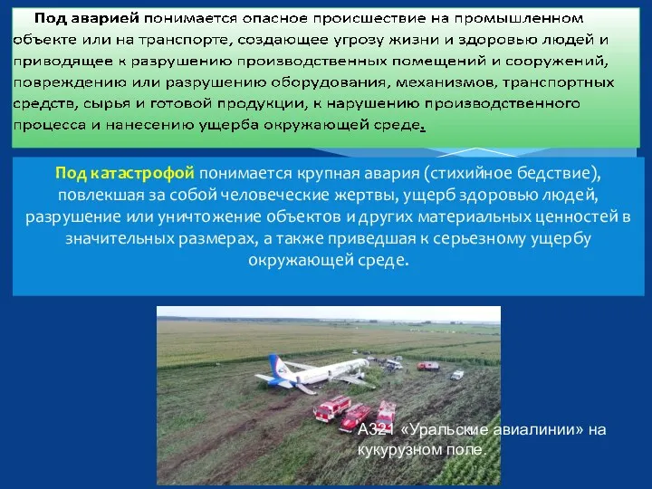 А321 «Уральские авиалинии» на кукурузном поле. Под катастрофой понимается крупная