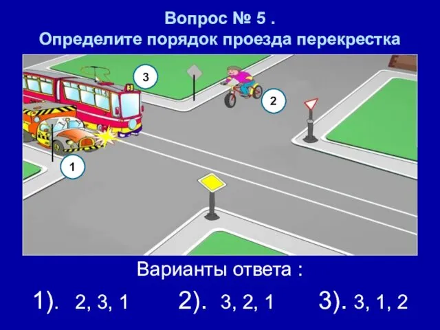 Вопрос № 5 . Определите порядок проезда перекрестка Варианты ответа