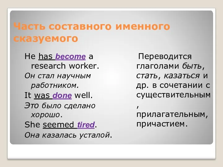 Часть составного именного сказуемого He has become a research worker.