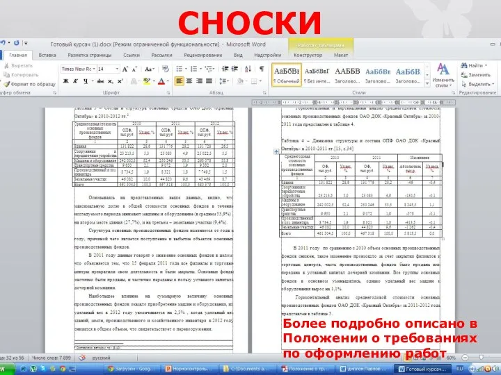 СНОСКИ Более подробно описано в Положении о требованиях по оформлению работ