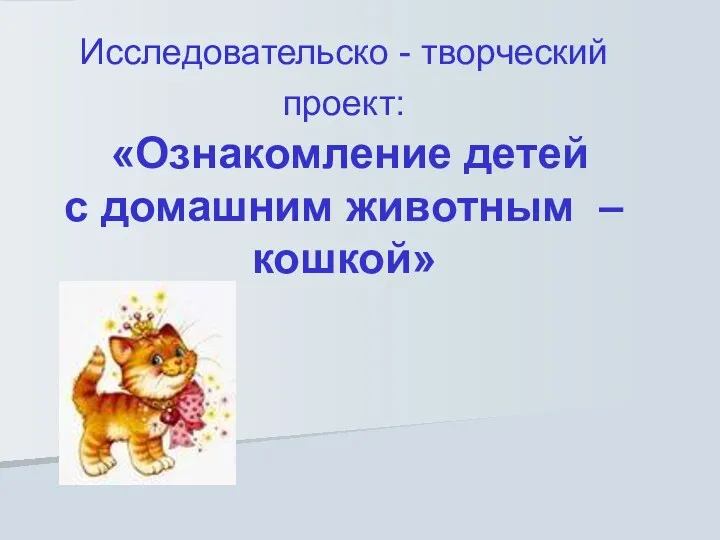 Исследовательско - творческий проект: «Ознакомление детей с домашним животным – кошкой»