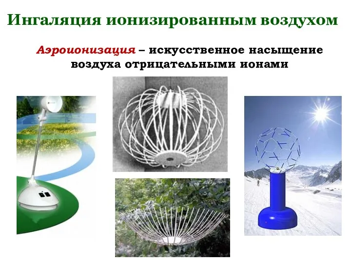 Ингаляция ионизированным воздухом Аэроионизация – искусственное насыщение воздуха отрицательными ионами