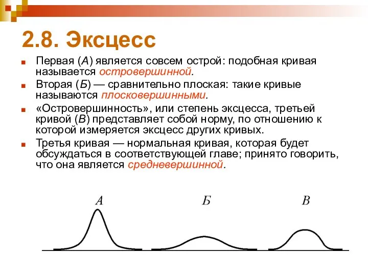 2.8. Эксцесс Первая (А) является совсем острой: подобная кривая называется