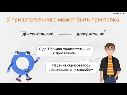 У прилагательного может быть приставка. доверительный доверительно О да! Обожаю