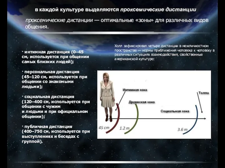 в каждой культуре выделяются проксемические дистанции проксемические дистанции — оптимальные