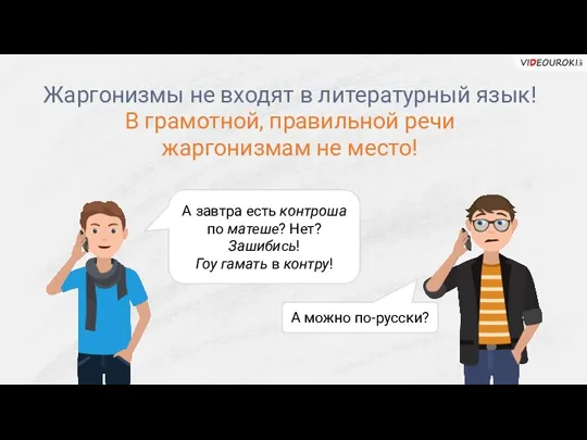 Жаргонизмы не входят в литературный язык! В грамотной, правильной речи