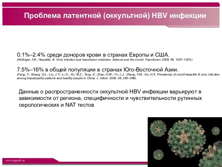 Проблема латентной (оккультной) HBV инфекции 0.1%–2.4% среди доноров крови в