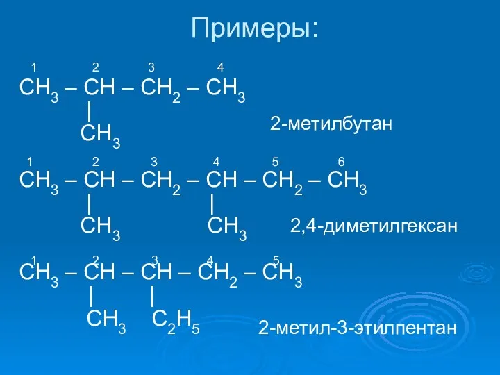 Примеры: СН3 – СН – СН2 – СН3 | CH3