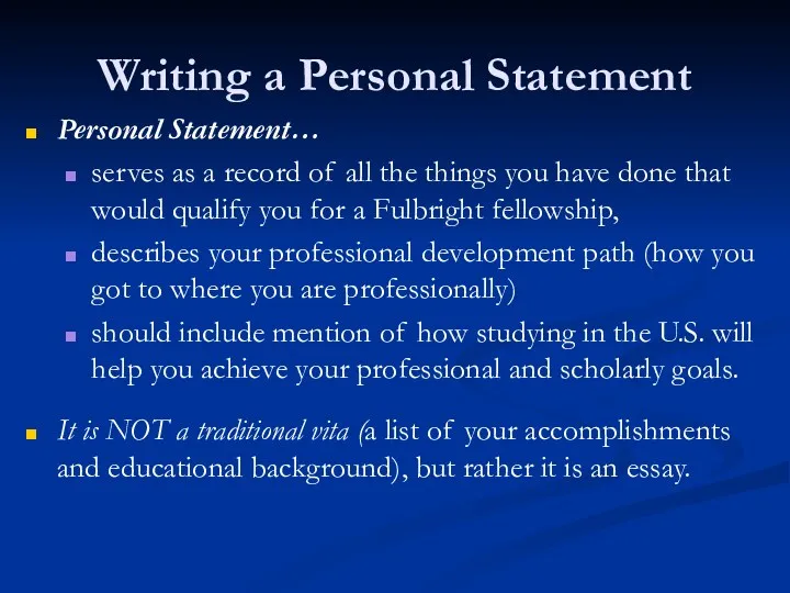 Writing a Personal Statement Personal Statement… serves as a record