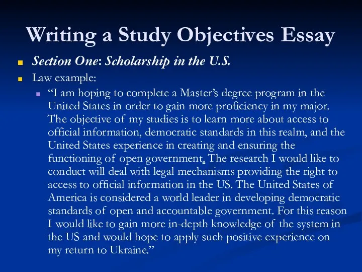 Writing a Study Objectives Essay Section One: Scholarship in the