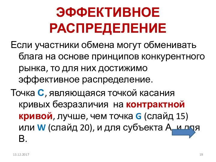 ЭФФЕКТИВНОЕ РАСПРЕДЕЛЕНИЕ Если участники обмена могут обменивать блага на основе