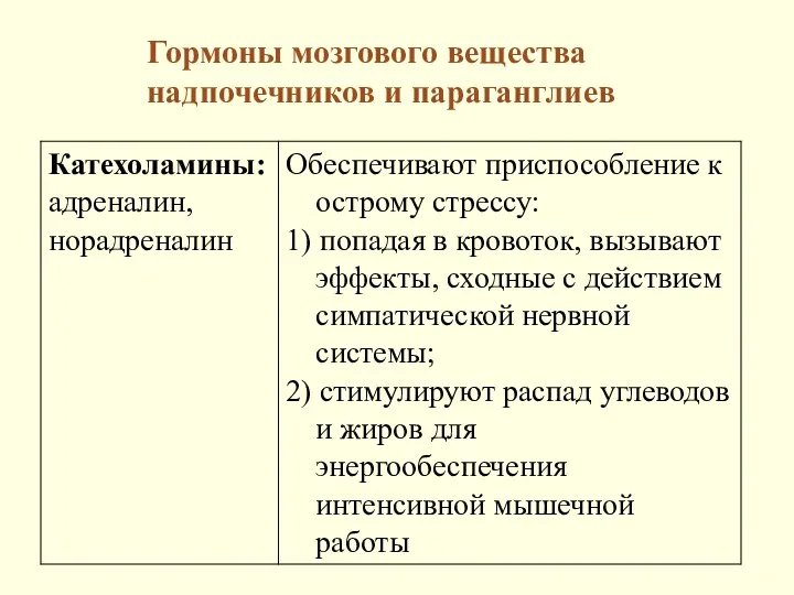 Гормоны мозгового вещества надпочечников и параганглиев