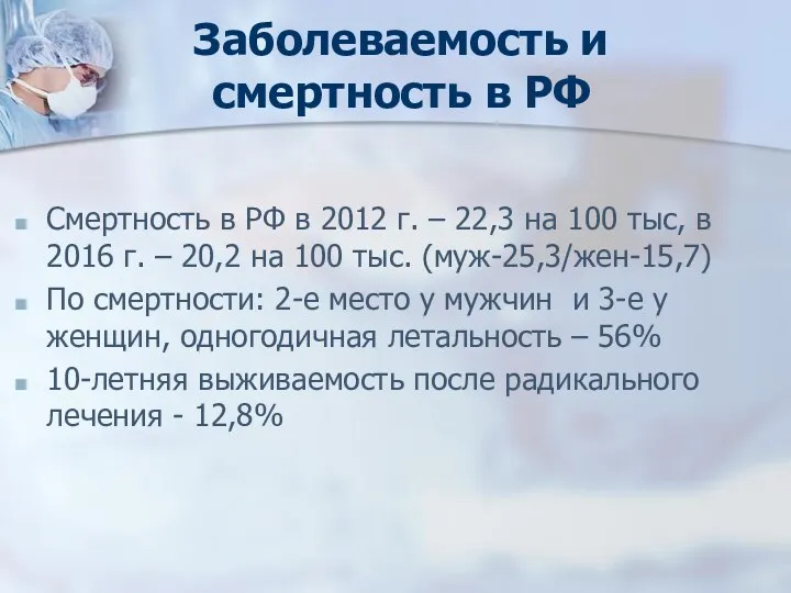Заболеваемость и смертность в РФ Смертность в РФ в 2012