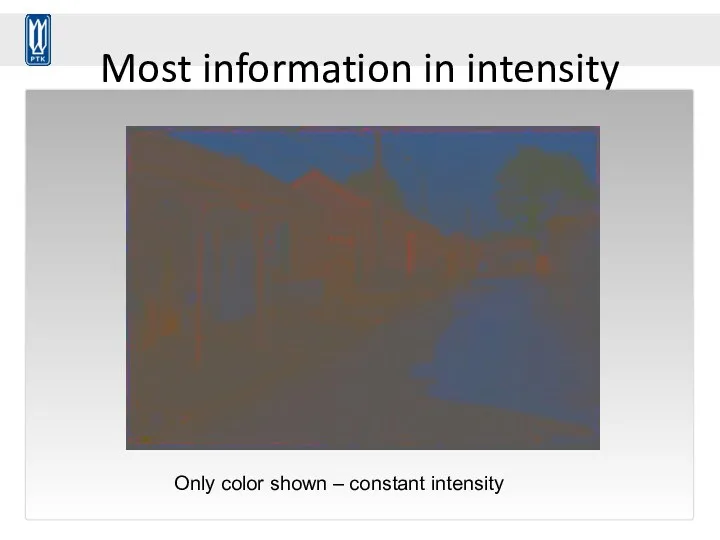 Most information in intensity Only color shown – constant intensity