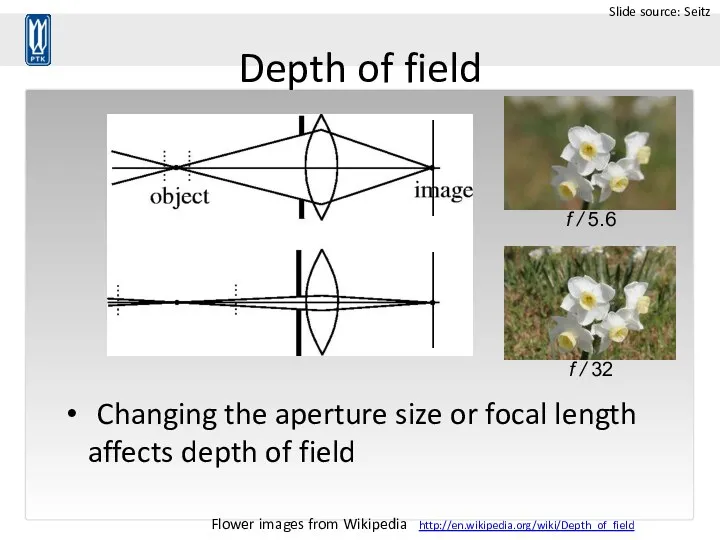Depth of field Changing the aperture size or focal length