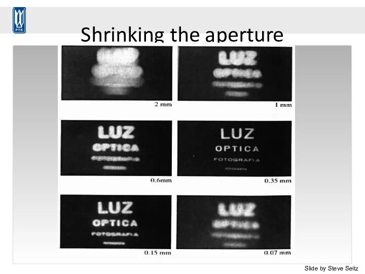 Shrinking the aperture Slide by Steve Seitz