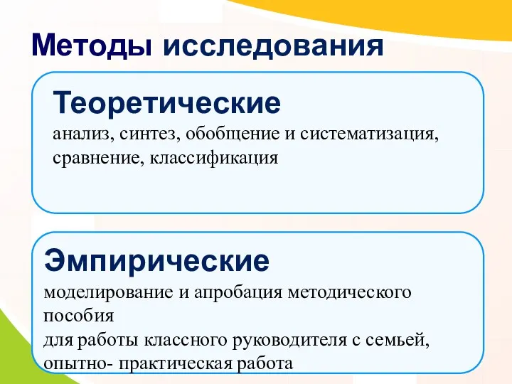 Методы исследования Эмпирические моделирование и апробация методического пособия для работы