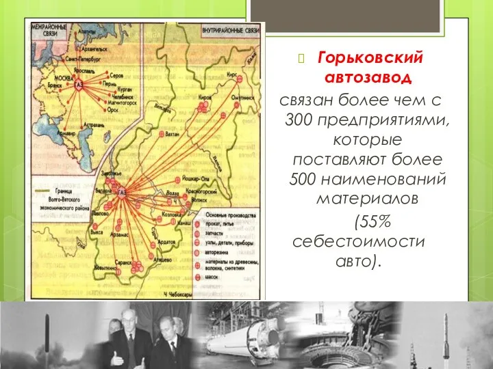 Горьковский автозавод связан более чем с 300 предприятиями, которые поставляют