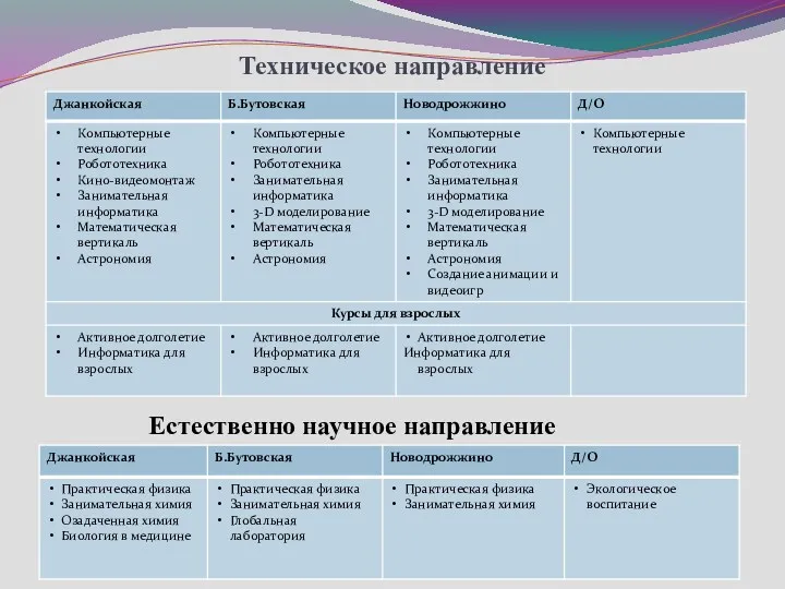 Техническое направление Естественно научное направление