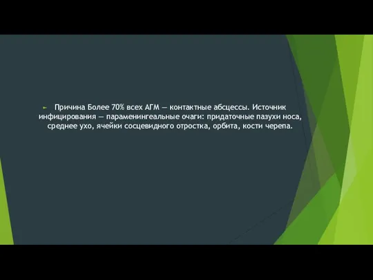 Причина Более 70% всех АГМ — контактные абсцессы. Источник инфицирования