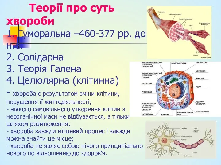 Теорії про суть хвороби 1. Гуморальна –460-377 рр. до н.е.