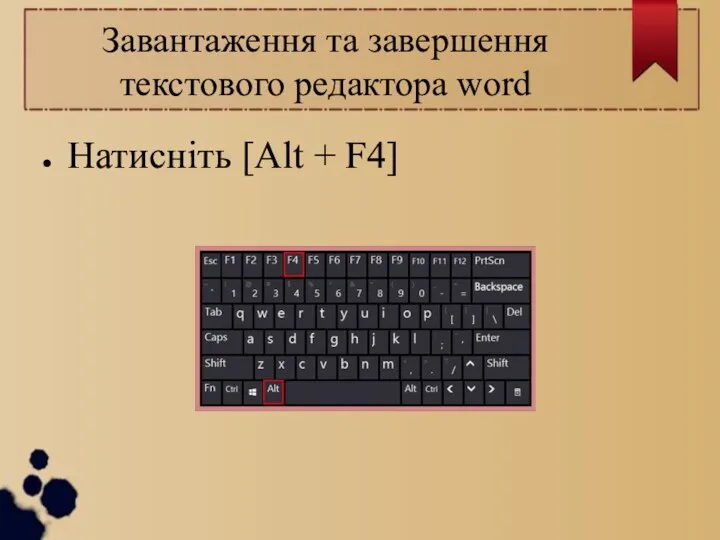 Завантаження та завершення текстового редактора word Натисніть [Alt + F4]