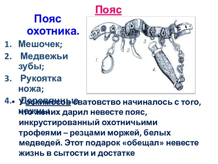 Пояс Пояс охотника. Мешочек; Медвежьи зубы; Рукоятка ножа; Деревянные ножны