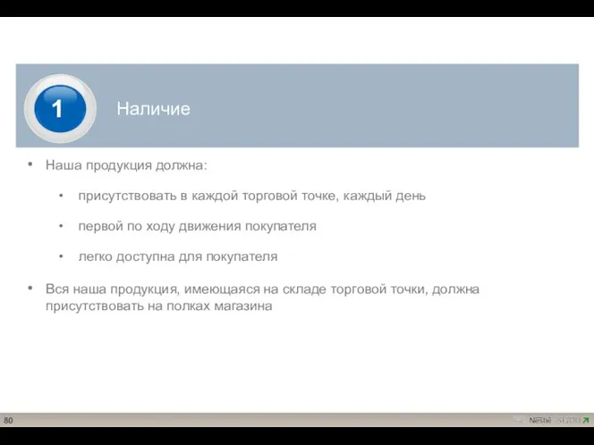 Наша продукция должна: присутствовать в каждой торговой точке, каждый день