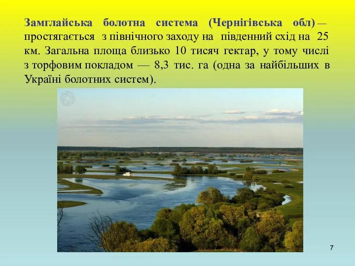 Замглайська болотна система (Чернігівська обл) — простягається з північного заходу