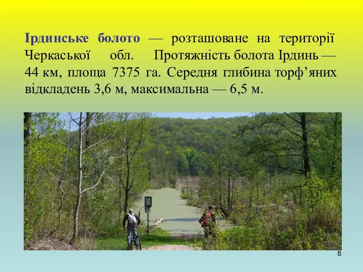 Ірдинське болото — розташоване на території Черкаської обл. Протяжність болота