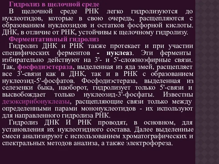 Гидролиз в щелочной среде В щелочной среде РНК легко гидролизуются