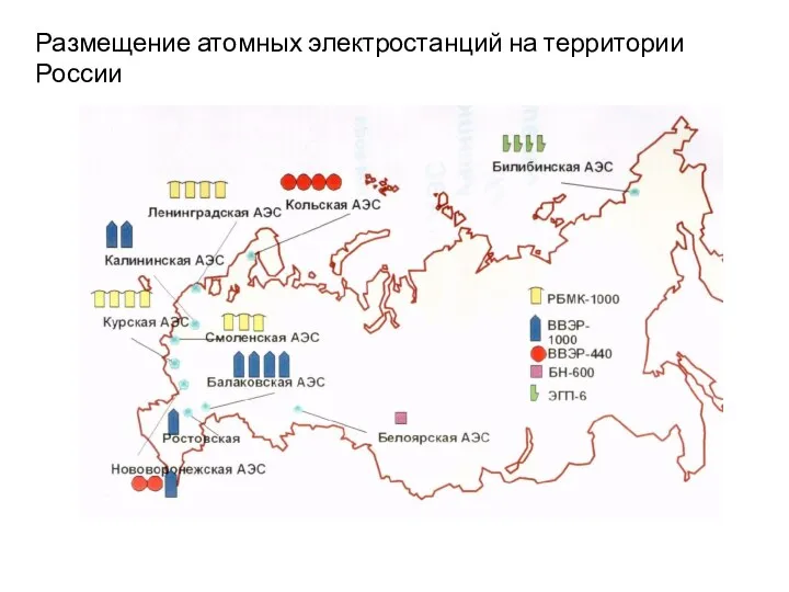 Размещение атомных электростанций на территории России