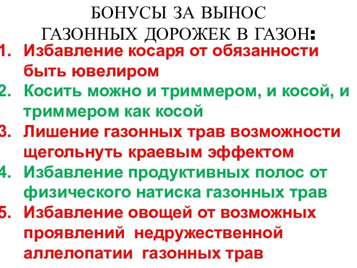 БОНУСЫ ЗА ВЫНОС ГАЗОННЫХ ДОРОЖЕК В ГАЗОН: Избавление косаря от