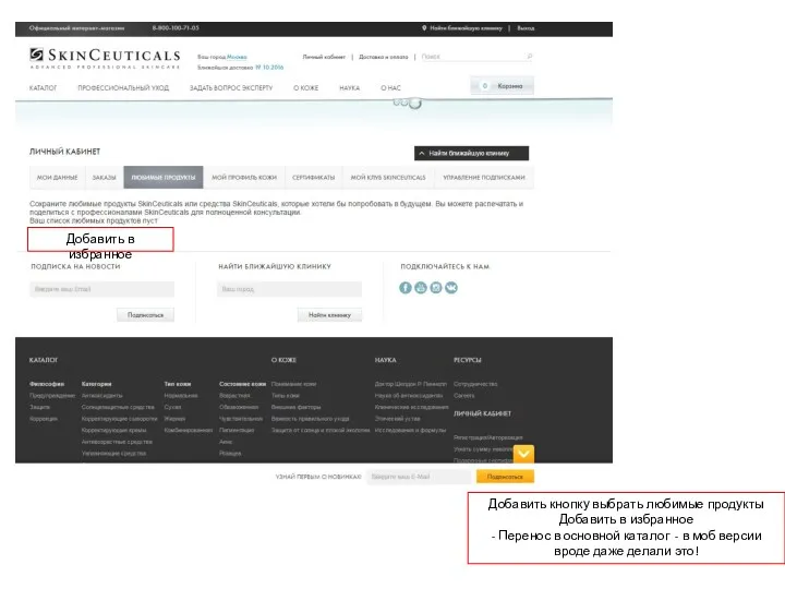 Добавить кнопку выбрать любимые продукты Добавить в избранное - Перенос в основной каталог