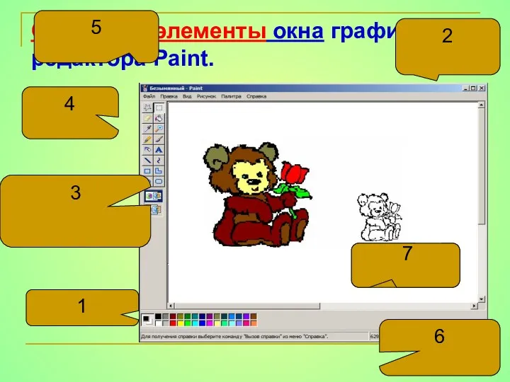 Основные элементы окна графического редактора Paint. 2 6 5 4 3 1 7