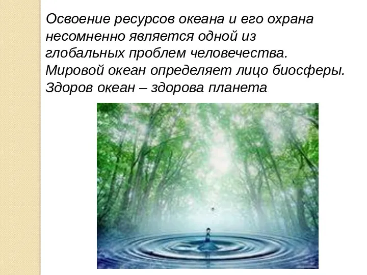 Освоение ресурсов океана и его охрана несомненно является одной из