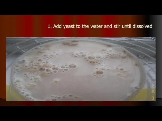 1. Add yeast to the water and stir until dissolved