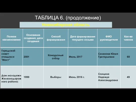 ТАБЛИЦА 6. (продолжение) ​Новосибирская область