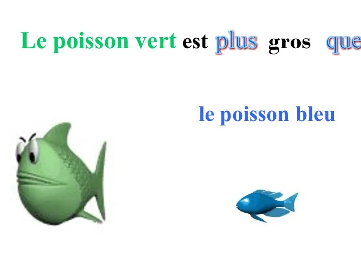 Le poisson vert est gros le poisson bleu plus que