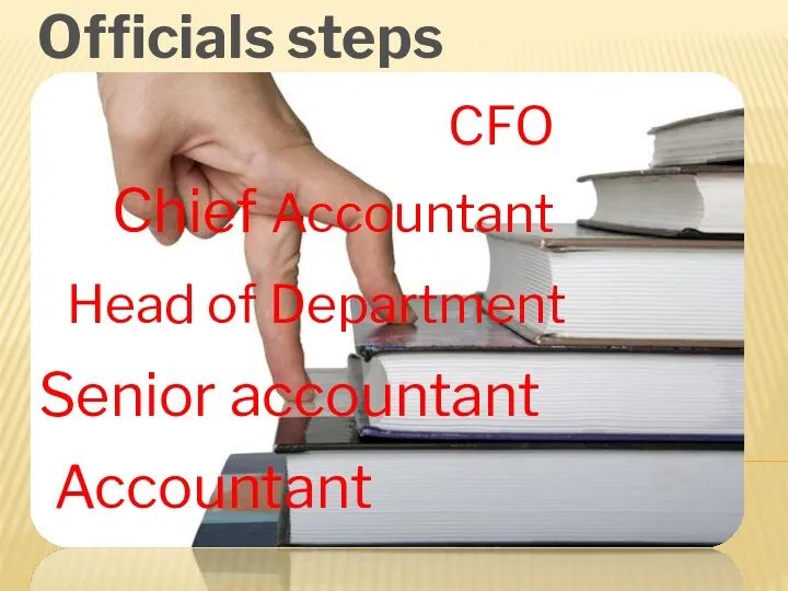 CFO Chief Accountant Head of Department Senior accountant Accountant Officials steps