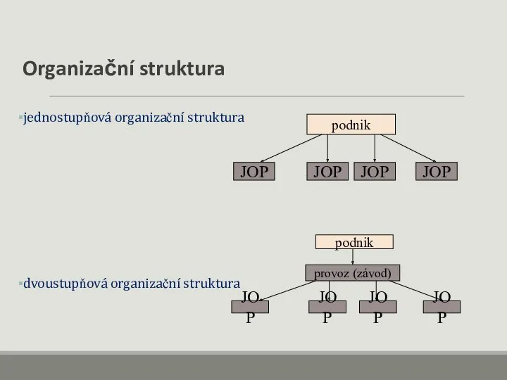 Organizační struktura jednostupňová organizační struktura dvoustupňová organizační struktura