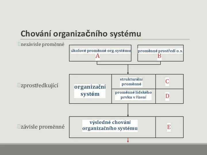 Chování organizačního systému nezávisle proměnné zprostředkující závisle proměnné