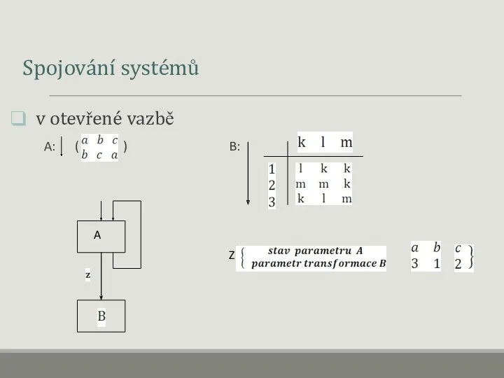 Spojování systémů v otevřené vazbě A: ( ) B: Z A