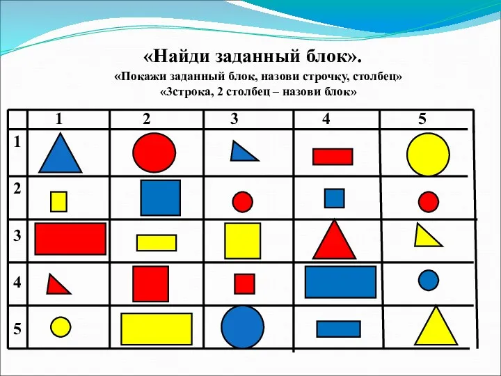 «Найди заданный блок». 1 2 3 4 5 1 2 3 4 5